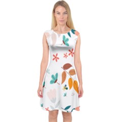 Flowers Leaves Background Floral Capsleeve Midi Dress by Grandong