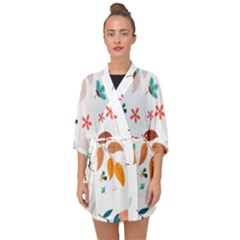 Flowers Leaves Background Floral Half Sleeve Chiffon Kimono by Grandong