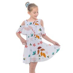 Flowers Leaves Background Floral Kids  Shoulder Cutout Chiffon Dress