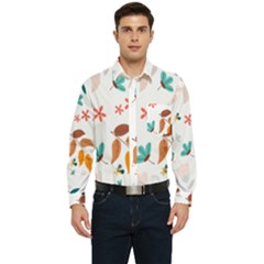 Flowers Leaves Background Floral Men s Long Sleeve Pocket Shirt 