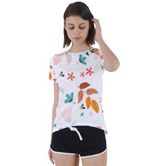 Flowers Leaves Background Floral Short Sleeve Open Back T-shirt