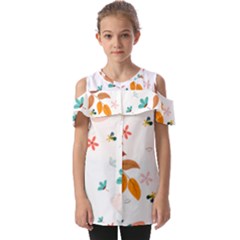 Flowers Leaves Background Floral Fold Over Open Sleeve Top by Grandong