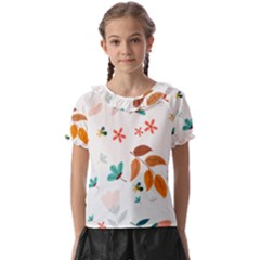 Flowers Leaves Background Floral Kids  Frill Chiffon Blouse by Grandong