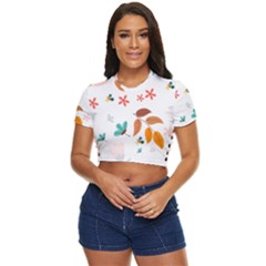 Flowers Leaves Background Floral Side Button Cropped T-shirt by Grandong