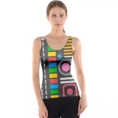 Pattern Geometric Abstract Colorful Arrows Lines Circles Triangles Women s Basic Tank Top by Grandong