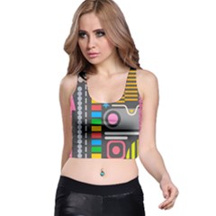 Pattern Geometric Abstract Colorful Arrows Lines Circles Triangles Racer Back Crop Top by Grandong