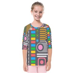 Pattern Geometric Abstract Colorful Arrows Lines Circles Triangles Kids  Quarter Sleeve Raglan T-shirt