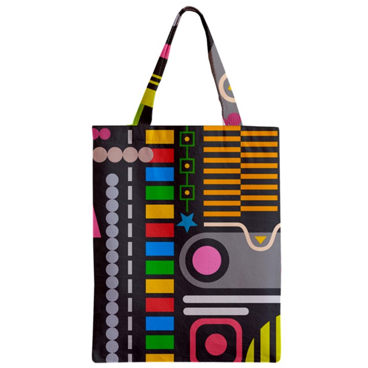 Pattern Geometric Abstract Colorful Arrows Lines Circles Triangles Zipper Classic Tote Bag