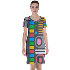 Pattern Geometric Abstract Colorful Arrows Lines Circles Triangles Short Sleeve Nightdress by Grandong