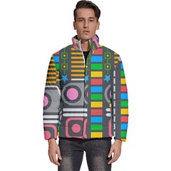 Pattern Geometric Abstract Colorful Arrows Lines Circles Triangles Men s Puffer Bubble Jacket Coat by Grandong