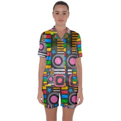 Pattern Geometric Abstract Colorful Arrows Lines Circles Triangles Satin Short Sleeve Pajamas Set by Grandong