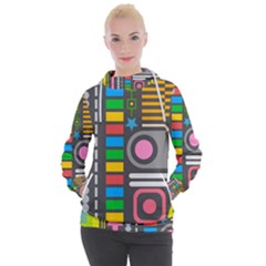 Pattern Geometric Abstract Colorful Arrows Lines Circles Triangles Women s Hooded Pullover by Grandong