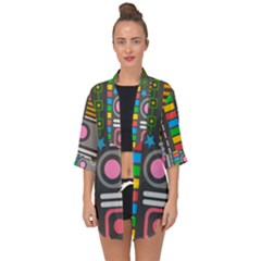 Pattern Geometric Abstract Colorful Arrows Lines Circles Triangles Open Front Chiffon Kimono by Grandong