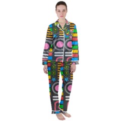 Pattern Geometric Abstract Colorful Arrows Lines Circles Triangles Women s Long Sleeve Satin Pajamas Set	 by Grandong