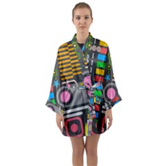 Pattern Geometric Abstract Colorful Arrows Lines Circles Triangles Long Sleeve Satin Kimono by Grandong