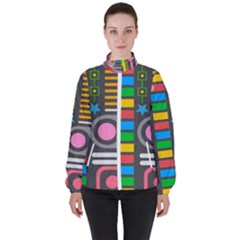 Pattern Geometric Abstract Colorful Arrows Lines Circles Triangles Women s High Neck Windbreaker by Grandong