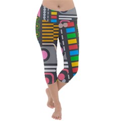 Pattern Geometric Abstract Colorful Arrows Lines Circles Triangles Lightweight Velour Capri Yoga Leggings by Grandong