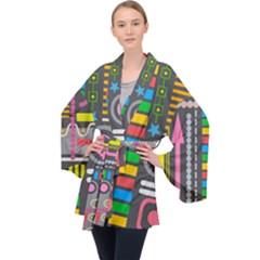 Pattern Geometric Abstract Colorful Arrows Lines Circles Triangles Long Sleeve Velvet Kimono  by Grandong