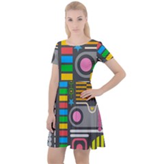 Pattern Geometric Abstract Colorful Arrows Lines Circles Triangles Cap Sleeve Velour Dress  by Grandong