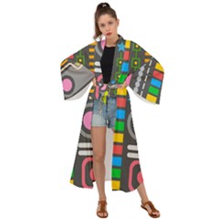 Pattern Geometric Abstract Colorful Arrows Lines Circles Triangles Maxi Kimono by Grandong