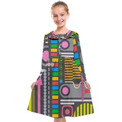 Pattern Geometric Abstract Colorful Arrows Lines Circles Triangles Kids  Midi Sailor Dress by Grandong