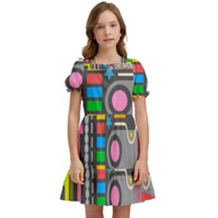 Pattern Geometric Abstract Colorful Arrows Lines Circles Triangles Kids  Puff Sleeved Dress by Grandong