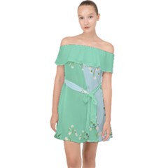 Flower Branch Corolla Wreath Lease Off Shoulder Chiffon Dress by Grandong