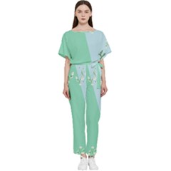 Flower Branch Corolla Wreath Lease Batwing Lightweight Chiffon Jumpsuit by Grandong