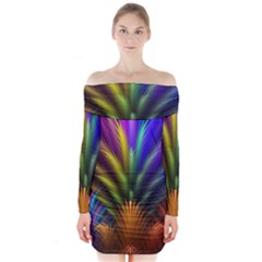 Abstract Colors - , Abstract Colors Long Sleeve Off Shoulder Dress by nateshop