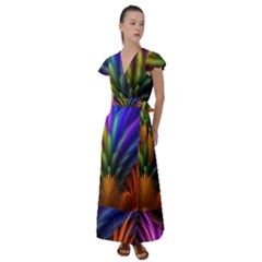 Abstract Colors - , Abstract Colors Flutter Sleeve Maxi Dress by nateshop