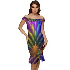 Abstract Colors - , Abstract Colors Off Shoulder Ruffle Split Hem Bodycon Dress by nateshop