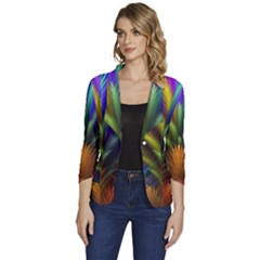 Abstract Colors - , Abstract Colors Women s One-button 3/4 Sleeve Short Jacket