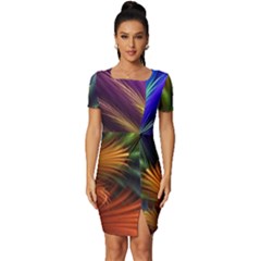 Abstract Colors - , Abstract Colors Fitted Knot Split End Bodycon Dress by nateshop