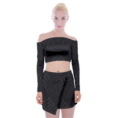 Black Pattern, Black, Pattern Off Shoulder Top With Mini Skirt Set