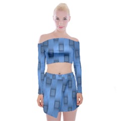 Blue Pattern Texture Off Shoulder Top With Mini Skirt Set