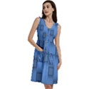 Blue Pattern Texture Sleeveless Dress With Pocket View3