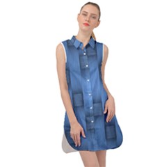 Blue Pattern Texture Sleeveless Shirt Dress by nateshop