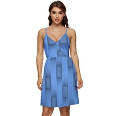 Blue Pattern Texture V-neck Pocket Summer Dress 