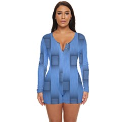 Blue Pattern Texture Long Sleeve Boyleg Swimsuit