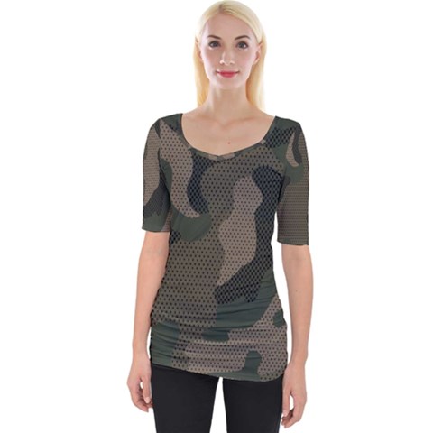 Camo, Abstract, Beige, Black, Brown Military, Mixed, Olive Wide Neckline T-shirt by nateshop