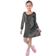 Camo, Abstract, Beige, Black, Brown Military, Mixed, Olive Kids  Long Sleeve Velvet Dress