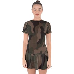 Camo, Abstract, Beige, Black, Brown Military, Mixed, Olive Drop Hem Mini Chiffon Dress by nateshop