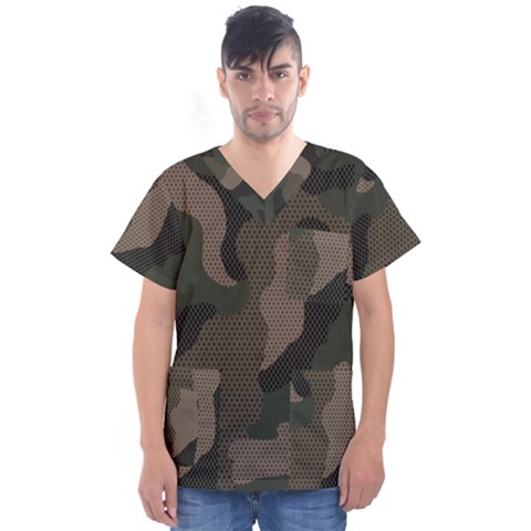 Camo, Abstract, Beige, Black, Brown Military, Mixed, Olive Men s V-neck Scrub Top by nateshop