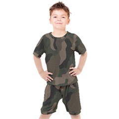 Camo, Abstract, Beige, Black, Brown Military, Mixed, Olive Kids  T-shirt And Shorts Set