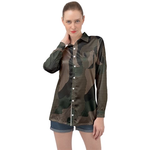 Camo, Abstract, Beige, Black, Brown Military, Mixed, Olive Long Sleeve Satin Shirt by nateshop