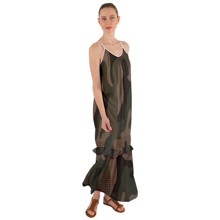 Camo, Abstract, Beige, Black, Brown Military, Mixed, Olive Cami Maxi Ruffle Chiffon Dress