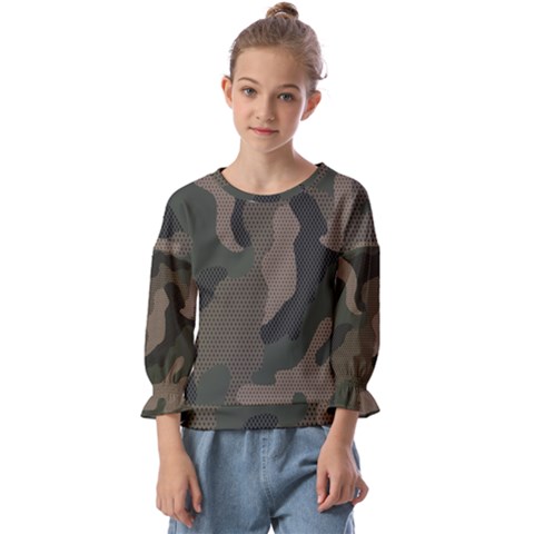 Camo, Abstract, Beige, Black, Brown Military, Mixed, Olive Kids  Cuff Sleeve Top by nateshop