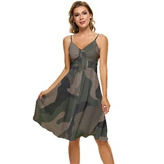 Camo, Abstract, Beige, Black, Brown Military, Mixed, Olive Sleeveless Tie Front Chiffon Dress