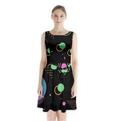 Colartive, Aesthetic, Amoled, Black, Colorful, Desenho Sleeveless Waist Tie Chiffon Dress