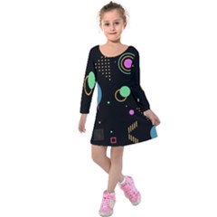 Colartive, Aesthetic, Amoled, Black, Colorful, Desenho Kids  Long Sleeve Velvet Dress by nateshop